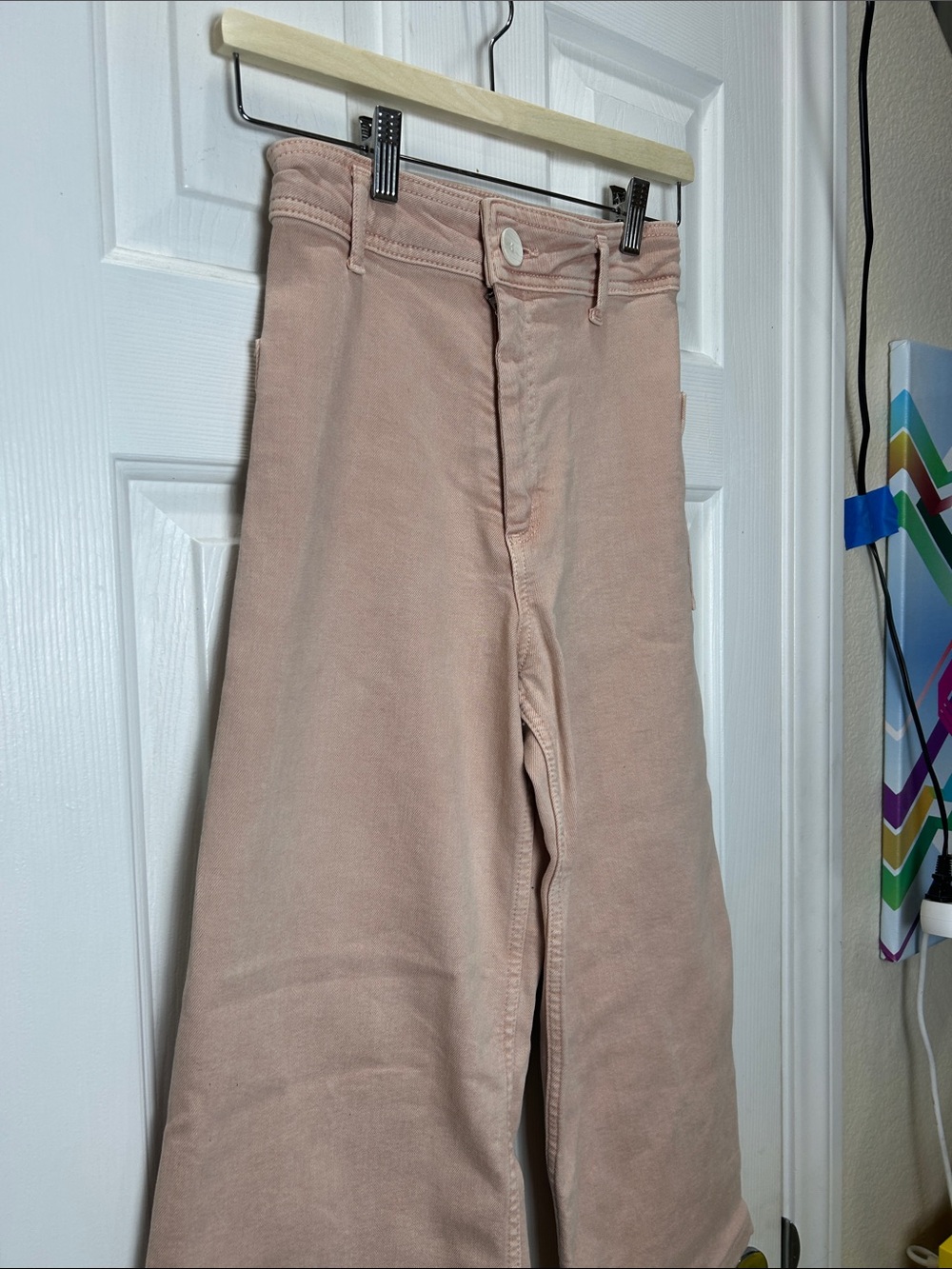 ZARA The Marine Straight High Rise Wide Leg Crop Jeans Pink Size 0 - Picture 5 of 11